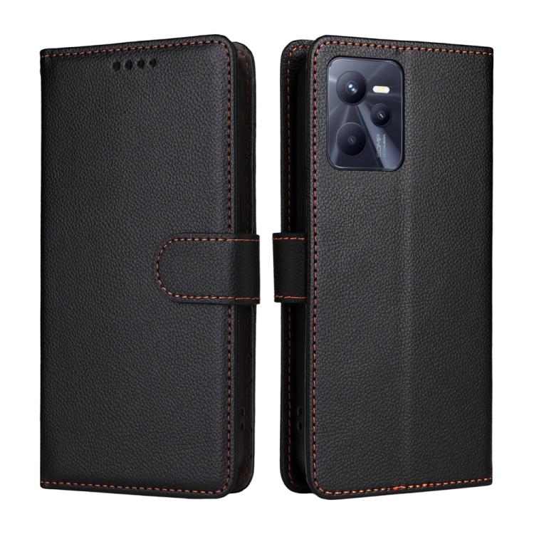 For Realme C35 / Narzo 50A Prime Litchi Texture RFID Blocking 3-Card Wallet Leather Phone Case
