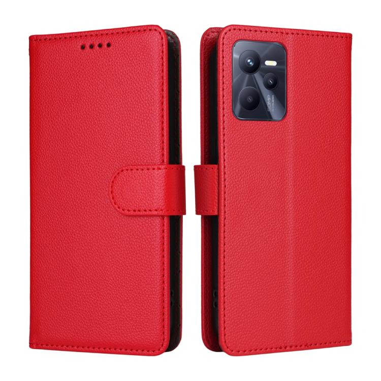 For Realme C35 / Narzo 50A Prime Litchi Texture RFID Blocking 3-Card Wallet Leather Phone Case