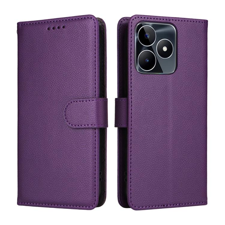 For Realme C53 / C51 / Narzo N53 / Note 50 Litchi Texture RFID Blocking 3-Card Wallet Leather Phone Case