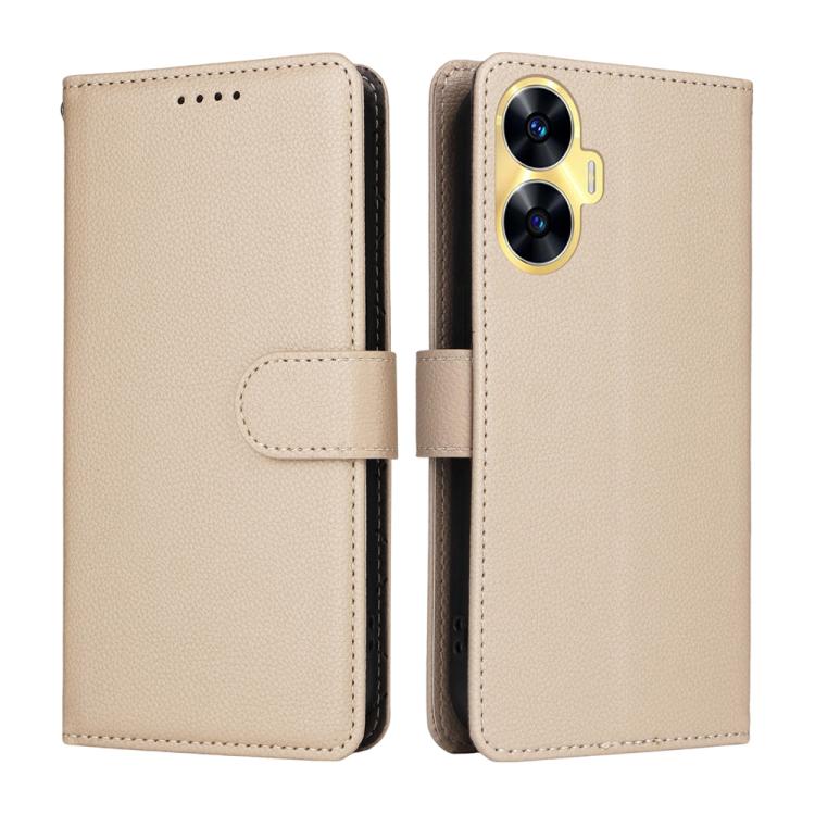 For Realme C55 Litchi Texture RFID Blocking 3-Card Wallet Leather Phone Case