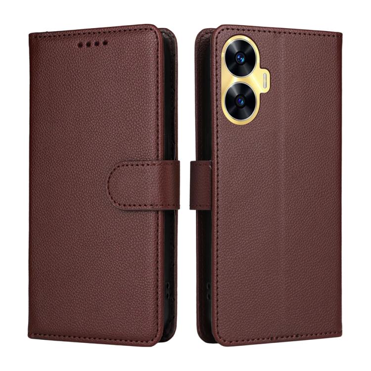 For Realme C55 Litchi Texture RFID Blocking 3-Card Wallet Leather Phone Case