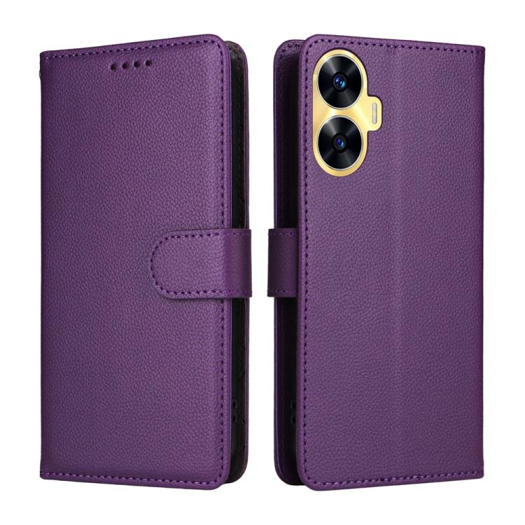 For Realme C55 Litchi Texture RFID Blocking 3-Card Wallet Leather Phone Case