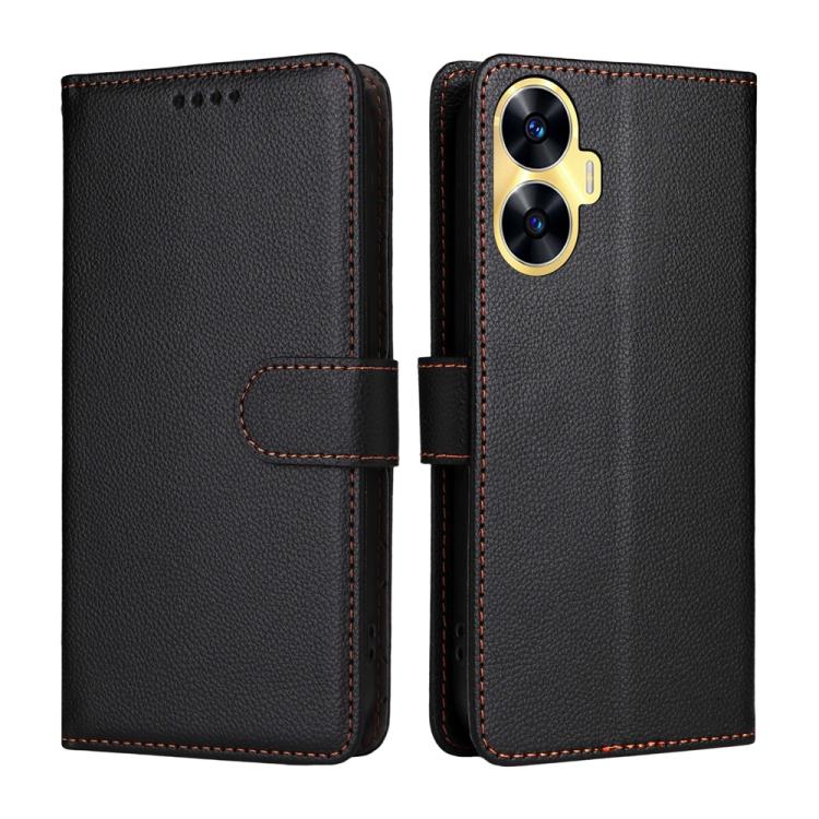 For Realme C55 Litchi Texture RFID Blocking 3-Card Wallet Leather Phone Case
