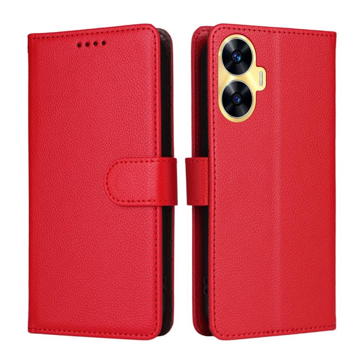 For Realme C55 Litchi Texture RFID Blocking 3-Card Wallet Leather Phone Case