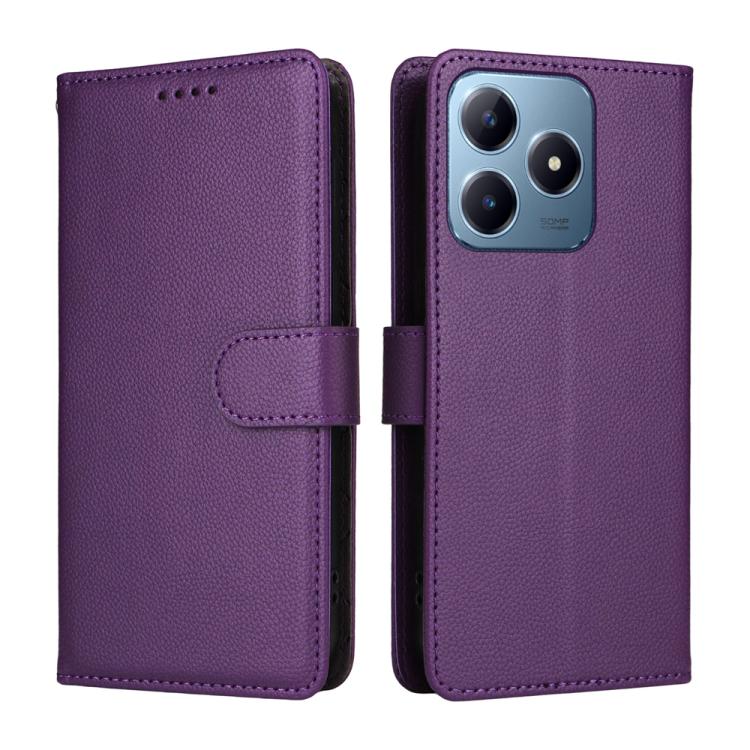 For Realme C63 4G / C61 / Note 60 Litchi Texture RFID Blocking 3-Card Wallet Leather Phone Case