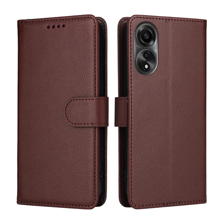 For OPPO A78 4G Litchi Texture RFID Blocking 3-Card Wallet Leather Phone Case