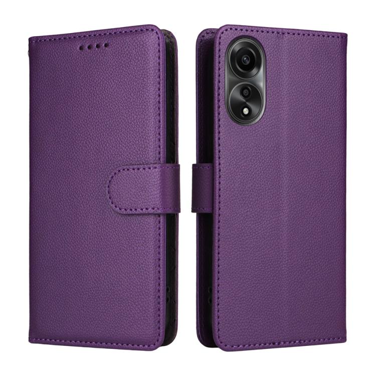 For OPPO A78 4G Litchi Texture RFID Blocking 3-Card Wallet Leather Phone Case