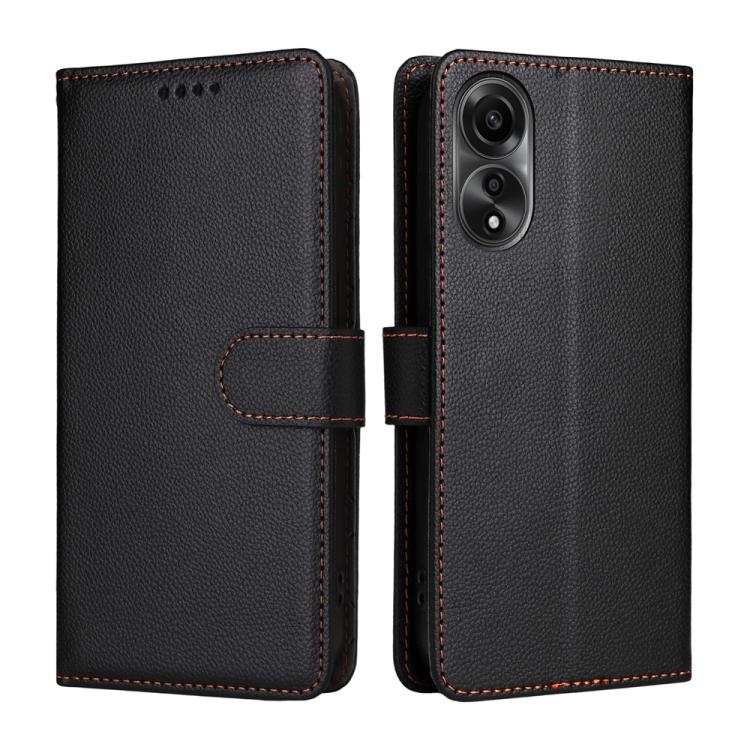 For OPPO A78 4G Litchi Texture RFID Blocking 3-Card Wallet Leather Phone Case