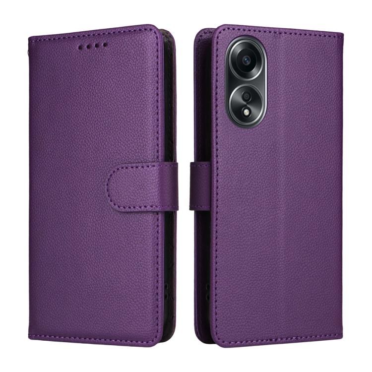 For OPPO A58 4G Litchi Texture RFID Blocking 3-Card Wallet Leather Phone Case