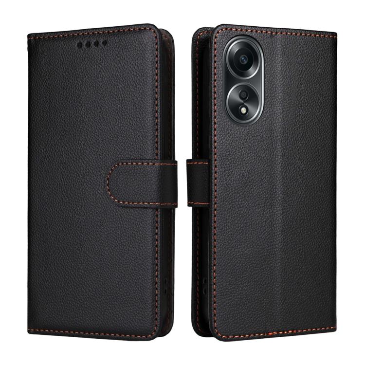 For OPPO A58 4G Litchi Texture RFID Blocking 3-Card Wallet Leather Phone Case