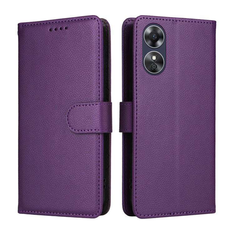 For OPPO A17 / OPPO A17k Litchi Texture RFID Blocking 3-Card Wallet Leather Phone Case