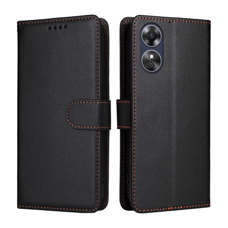 For OPPO A17 / OPPO A17k Litchi Texture RFID Blocking 3-Card Wallet Leather Phone Case