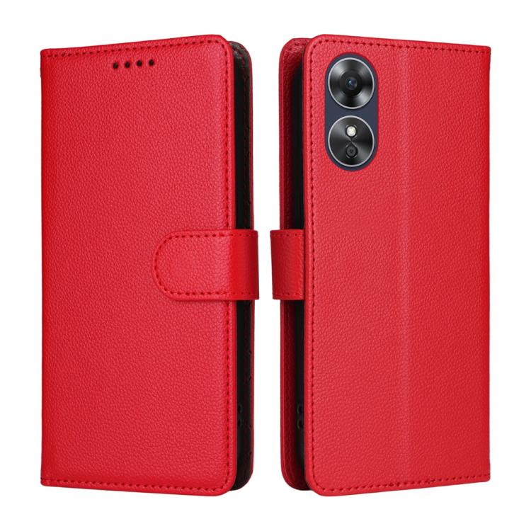 For OPPO A17 / OPPO A17k Litchi Texture RFID Blocking 3-Card Wallet Leather Phone Case
