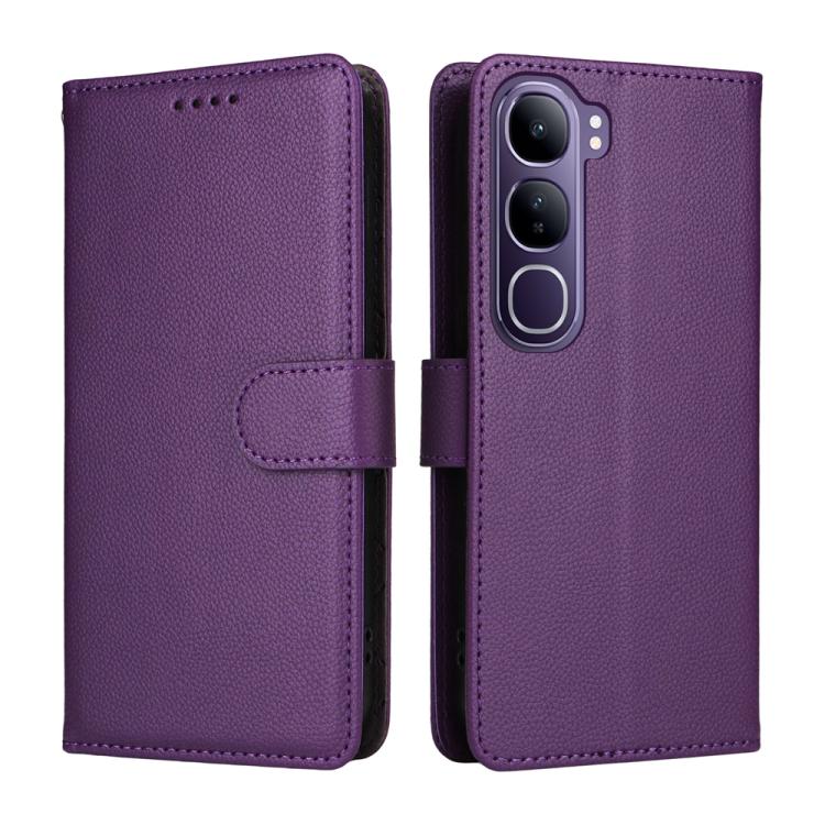 For vivo V40 Lite 4G / 5G IDN / Y300 / Y200 5G Litchi Texture RFID Blocking 3-Card Wallet Leather Phone Case