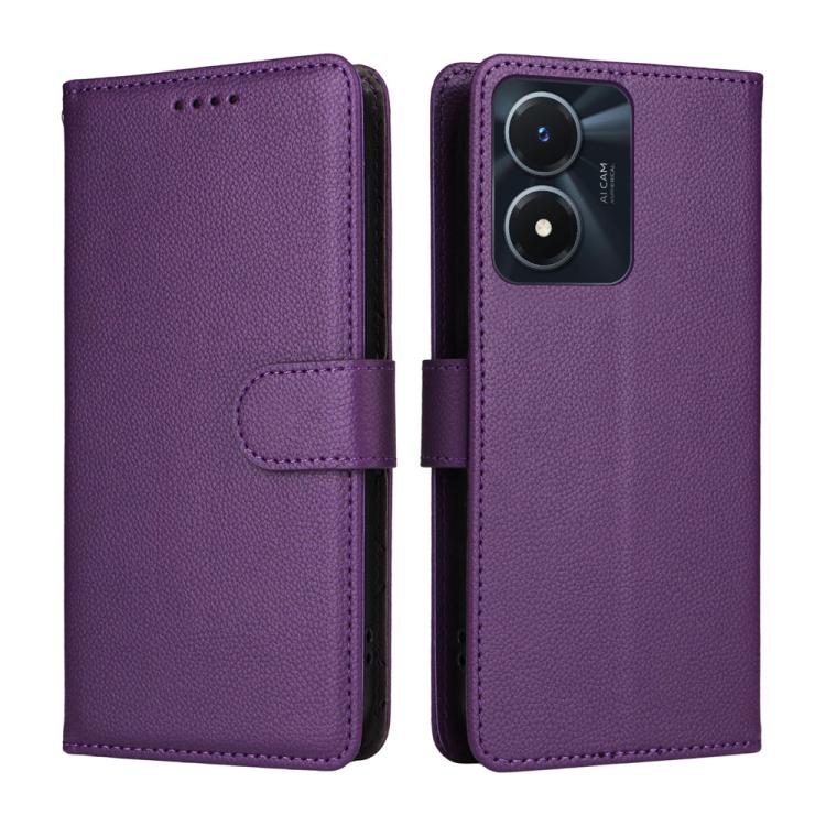 For vivo Y02s / Y16 / iQOO Z7i Litchi Texture RFID Blocking 3-Card Wallet Leather Phone Case