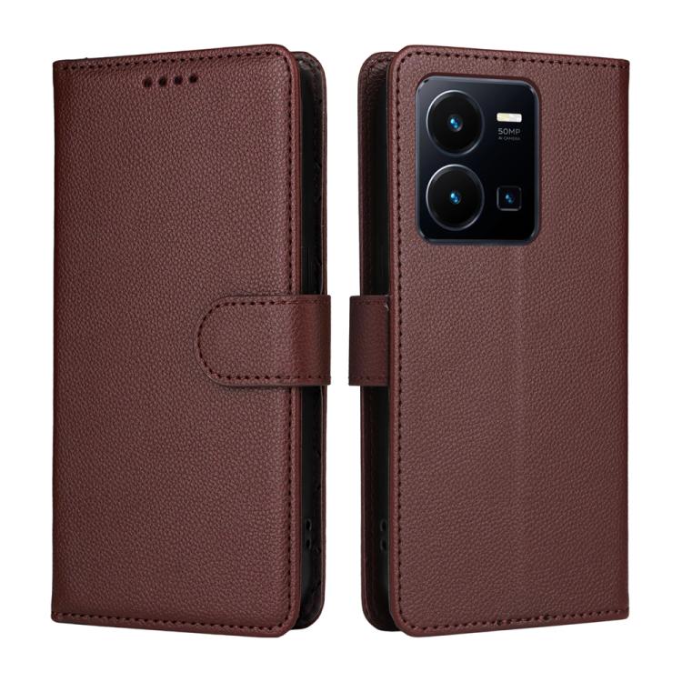 For vivo Y35 4G 2022 / Y22 / Y22s Litchi Texture RFID Blocking 3-Card Wallet Leather Phone Case