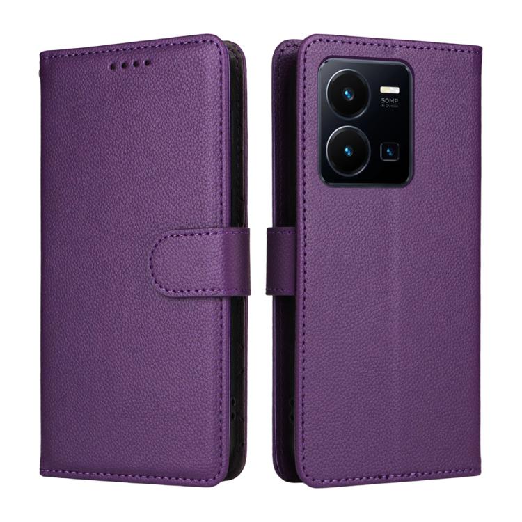 For vivo Y35 4G 2022 / Y22 / Y22s Litchi Texture RFID Blocking 3-Card Wallet Leather Phone Case