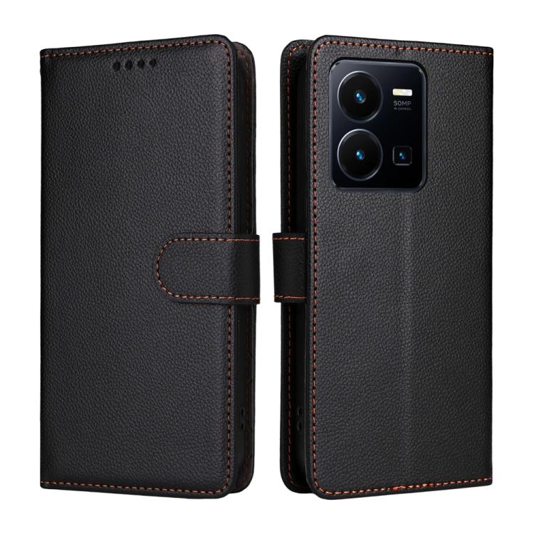 For vivo Y35 4G 2022 / Y22 / Y22s Litchi Texture RFID Blocking 3-Card Wallet Leather Phone Case
