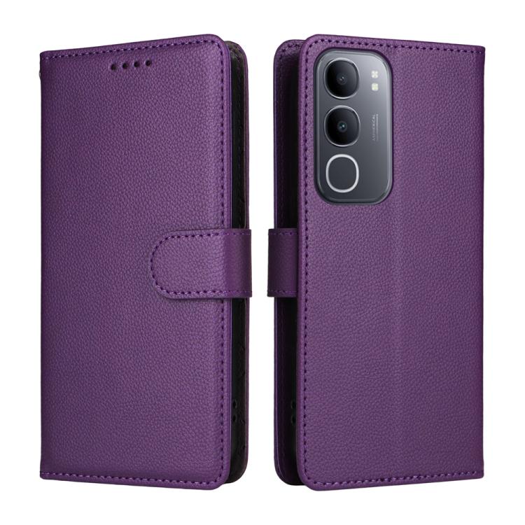 For vivo Y50 2025 Litchi Texture RFID Blocking 3-Card Wallet Leather Phone Case