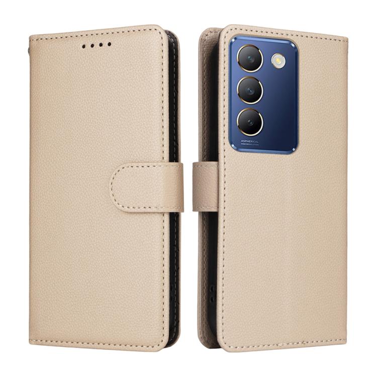 For vivo Y100 IDN / Y200e / T3 / V30 Lite ME Litchi Texture RFID Blocking 3-Card Wallet Leather Phone Case