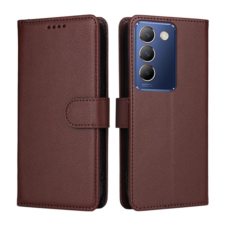 For vivo Y100 IDN / Y200e / T3 / V30 Lite ME Litchi Texture RFID Blocking 3-Card Wallet Leather Phone Case