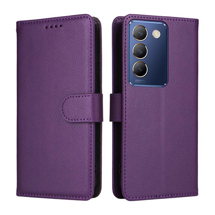 For vivo Y100 IDN / Y200e / T3 / V30 Lite ME Litchi Texture RFID Blocking 3-Card Wallet Leather Phone Case