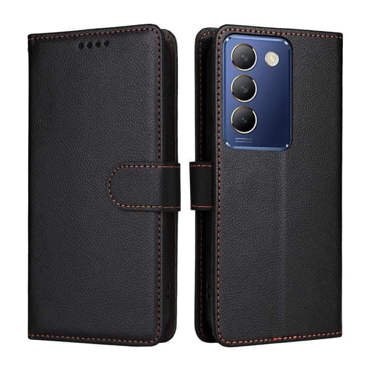 For vivo Y100 IDN / Y200e / T3 / V30 Lite ME Litchi Texture RFID Blocking 3-Card Wallet Leather Phone Case