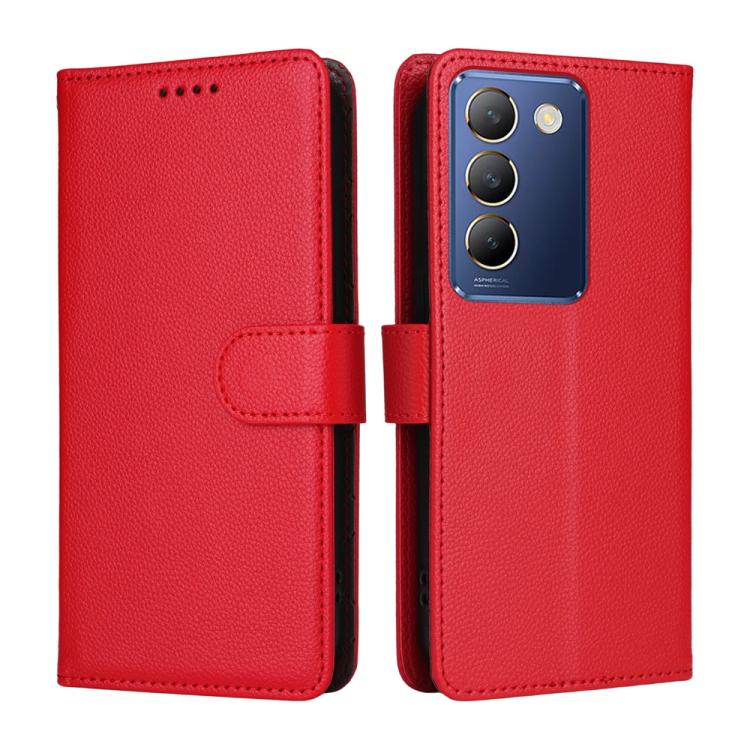 For vivo Y100 IDN / Y200e / T3 / V30 Lite ME Litchi Texture RFID Blocking 3-Card Wallet Leather Phone Case