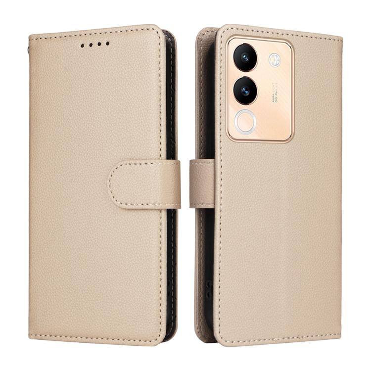 For vivo Y200 India / V30 Lite 5G / V29e Litchi Texture RFID Blocking 3-Card Wallet Leather Phone Case