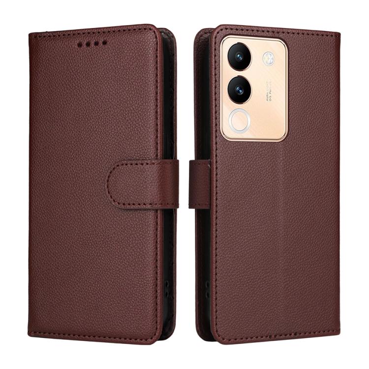 For vivo Y200 India / V30 Lite 5G / V29e Litchi Texture RFID Blocking 3-Card Wallet Leather Phone Case
