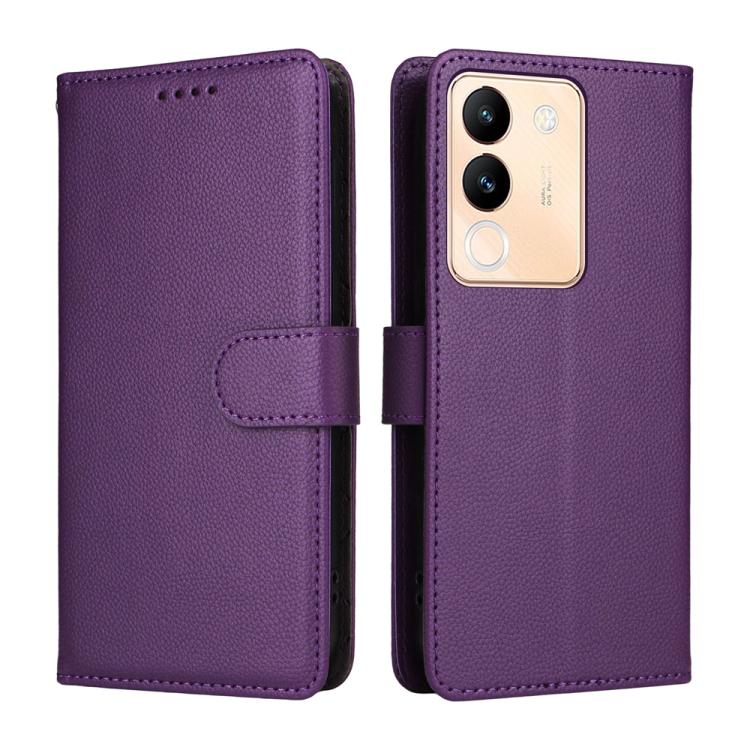 For vivo Y200 India / V30 Lite 5G / V29e Litchi Texture RFID Blocking 3-Card Wallet Leather Phone Case