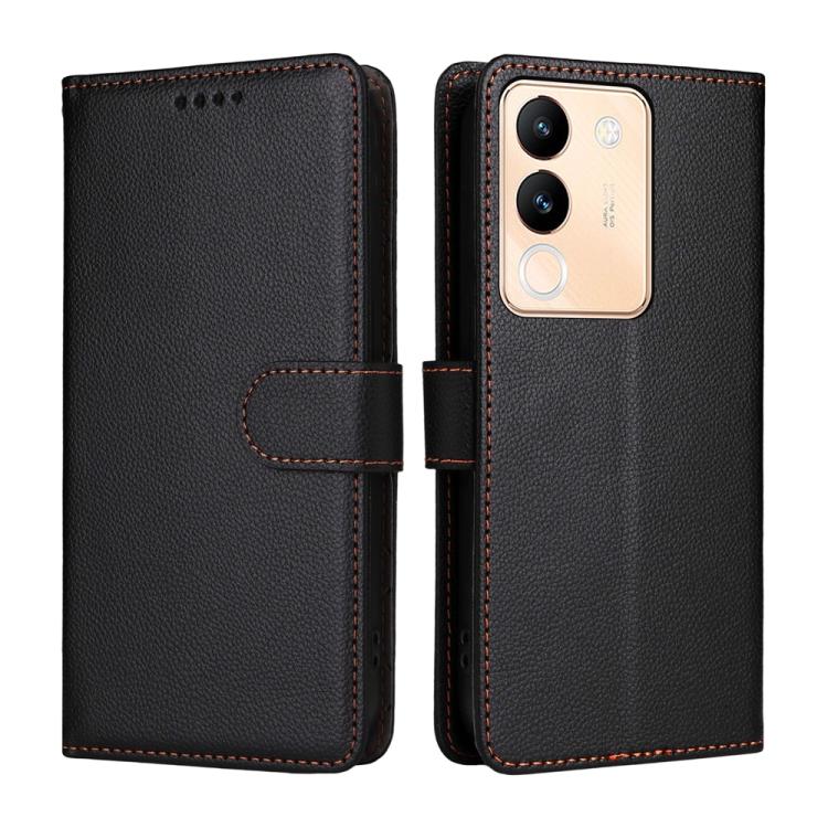 For vivo Y200 India / V30 Lite 5G / V29e Litchi Texture RFID Blocking 3-Card Wallet Leather Phone Case