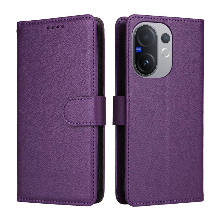For vivo V60 5G Global Litchi Texture RFID Blocking 3-Card Wallet Leather Phone Case