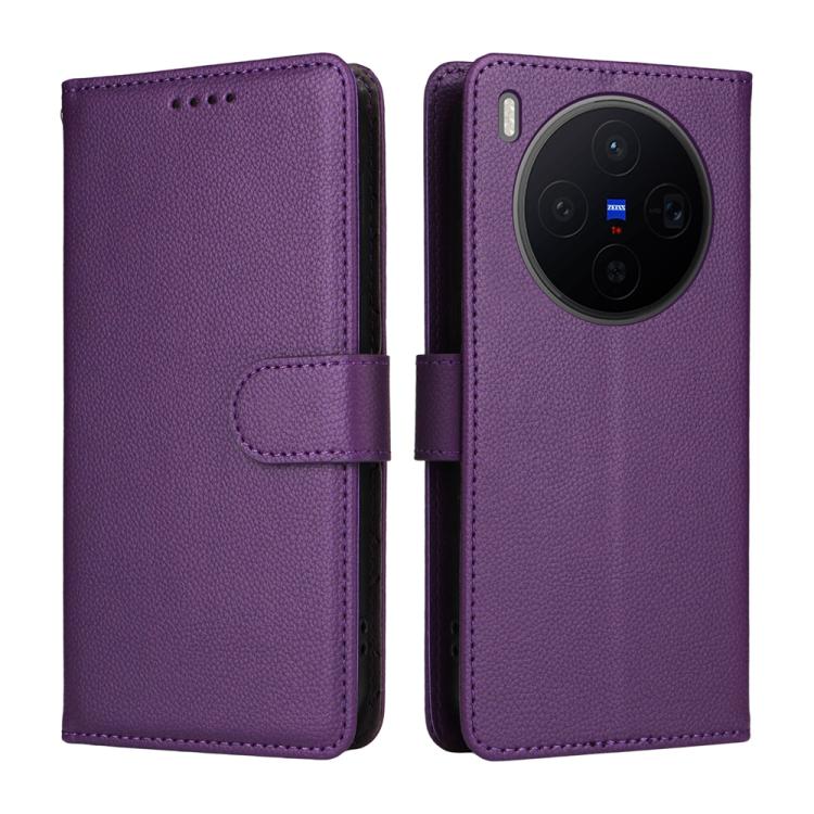 For vivo X300 Litchi Texture RFID Blocking 3-Card Wallet Leather Phone Case