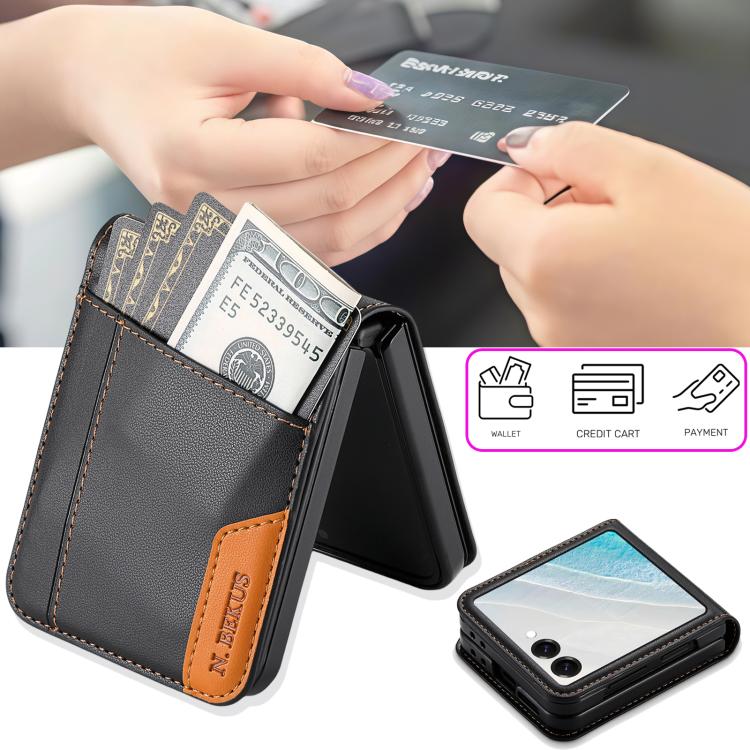 For Samsung Galaxy Z Flip7 5G N.BEKUS P3 RFID Stitching Magnetic Flip Leather Phone Case