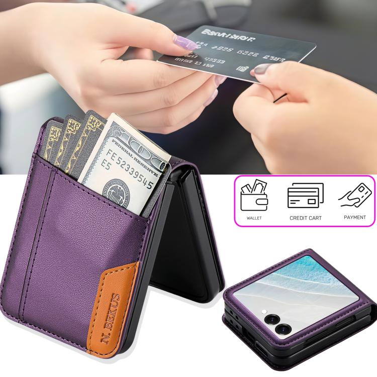 For Samsung Galaxy Z Flip7 5G N.BEKUS P3 RFID Stitching Magnetic Flip Leather Phone Case