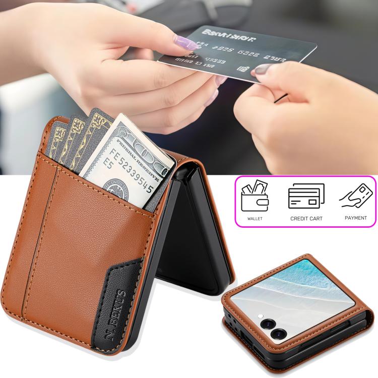 For Samsung Galaxy Z Flip7 5G N.BEKUS P3 RFID Stitching Magnetic Flip Leather Phone Case