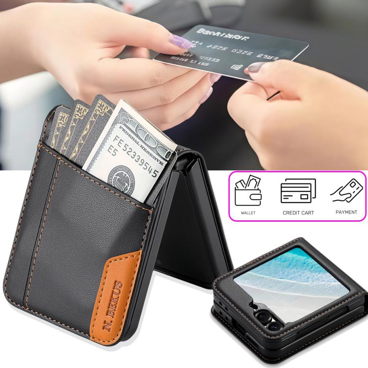 For Samsung Galaxy Z Flip6 / Flip7 FE N.BEKUS P3 RFID Stitching Magnetic Flip Leather Phone Case