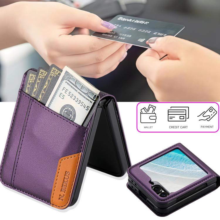 For Samsung Galaxy Z Flip6 / Flip7 FE N.BEKUS P3 RFID Stitching Magnetic Flip Leather Phone Case