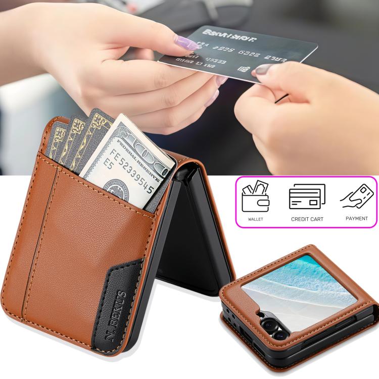 For Samsung Galaxy Z Flip6 / Flip7 FE N.BEKUS P3 RFID Stitching Magnetic Flip Leather Phone Case