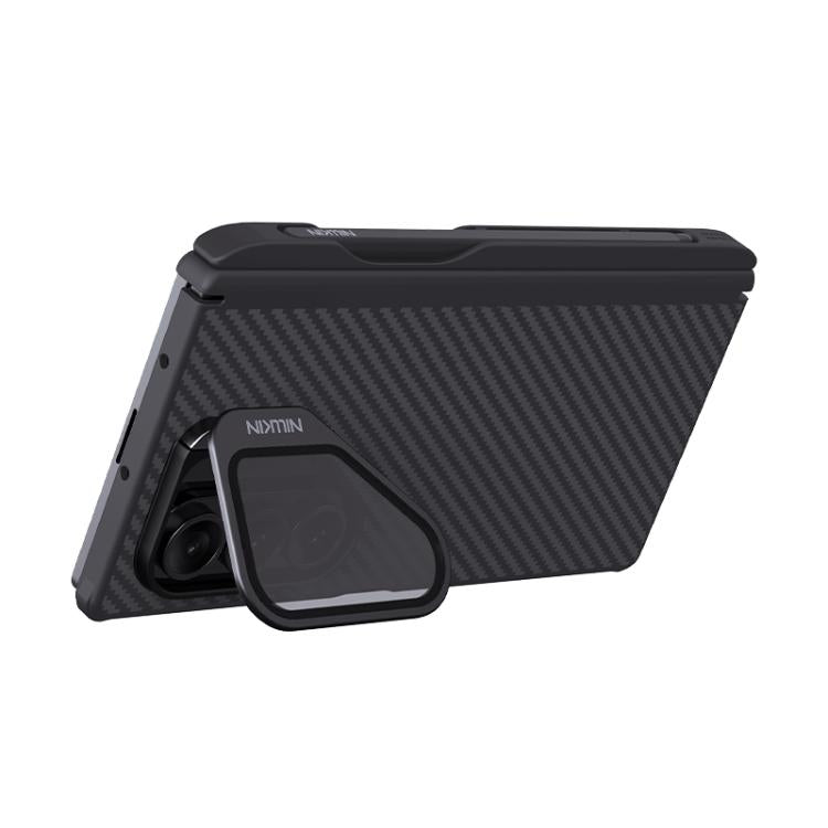 For Samsung Galaxy Z Fold7 5G NILLKIN Aramid Fiber Transparent Mirror Cover Magnetic Version Phone Case with Stylus - Black