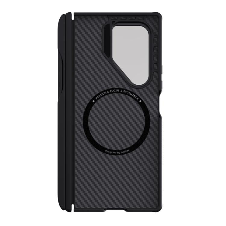 For Samsung Galaxy Z Fold7 5G NILLKIN Aramid Fiber Transparent Mirror Cover Magnetic Version Phone Case with Stylus - Black