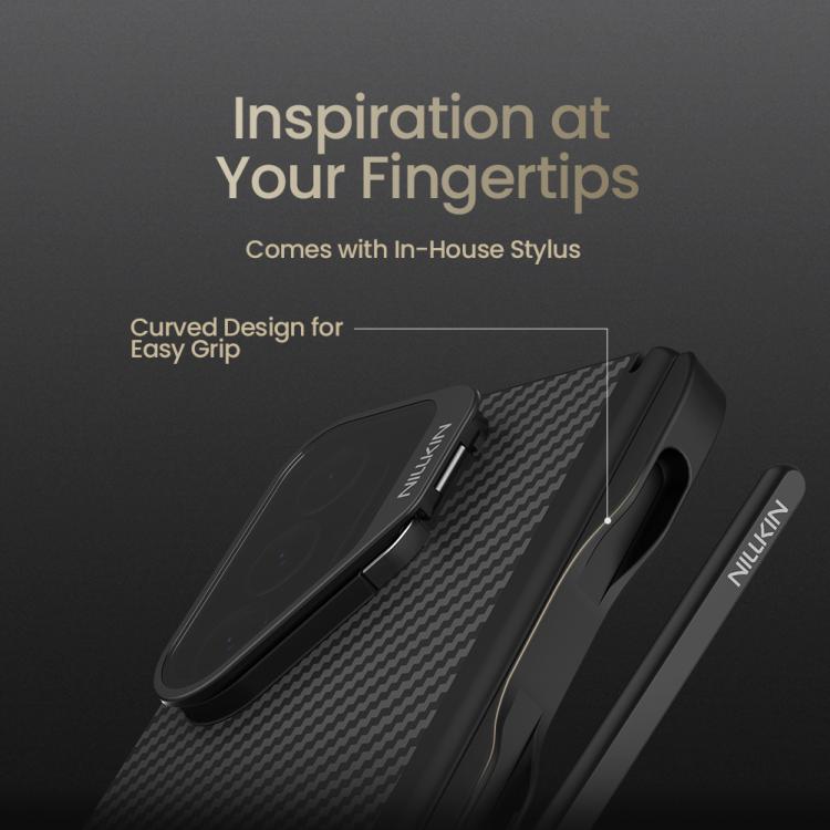 For Samsung Galaxy Z Fold7 5G NILLKIN Aramid Fiber Transparent Mirror Cover Magnetic Version Phone Case with Stylus - Black