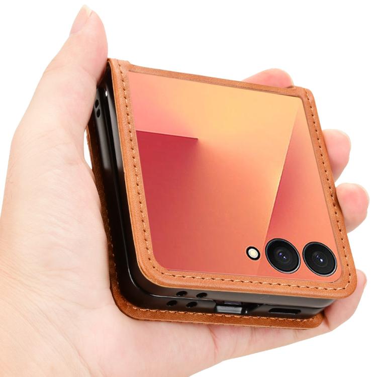 For Samsung Galaxy Z Flip7 5G Retro Texture Leather Phone Case