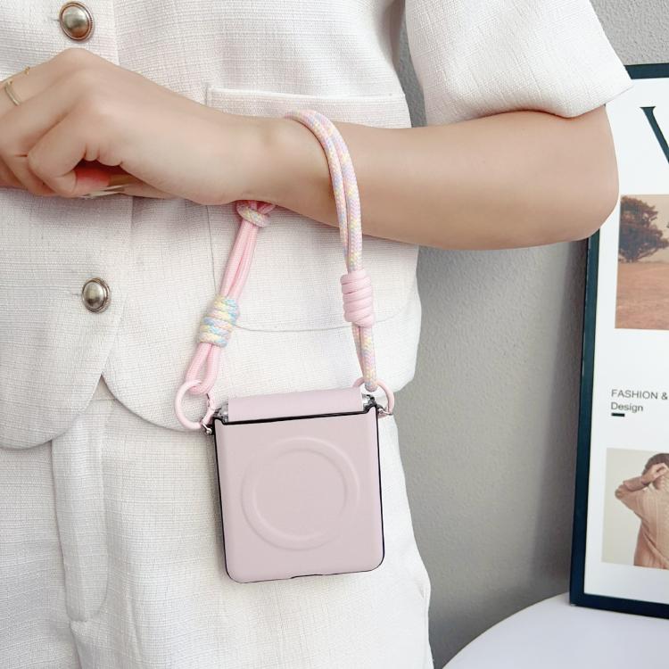 For Samsung Galaxy Z Flip5 Side Buckle MagSafe Leather Texture Phone Case with Strap / Holder