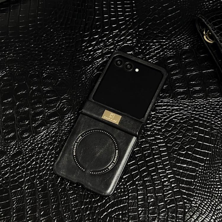 For Motorola Razr 50 / 60 Three Parts Crazy Horse Pattern Nameplate MagSafe Magnetic Phone Case