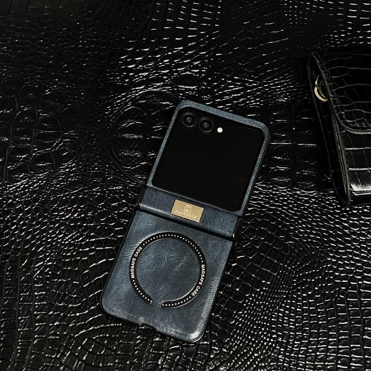 For Motorola Razr 50 / 60 Three Parts Crazy Horse Pattern Nameplate MagSafe Magnetic Phone Case