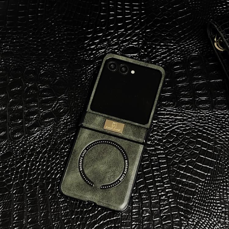 For Motorola Razr 50 / 60 Three Parts Crazy Horse Pattern Nameplate MagSafe Magnetic Phone Case