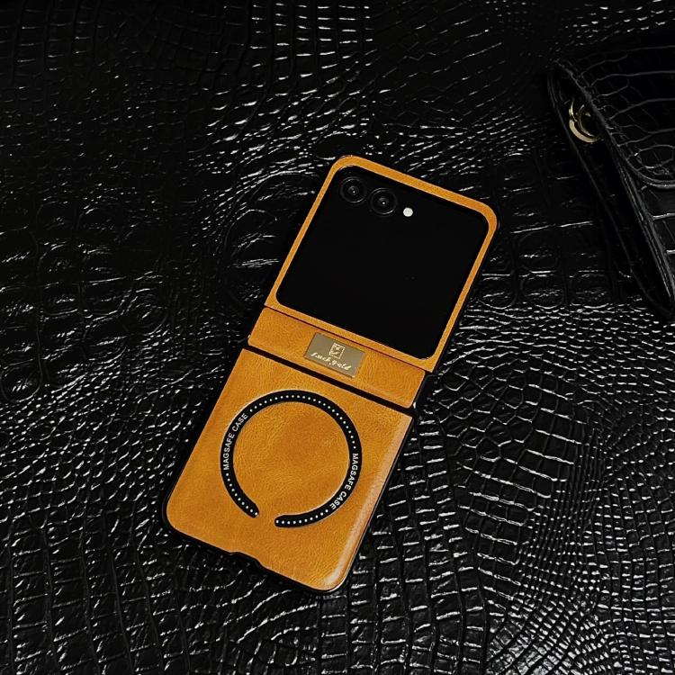 For Motorola Razr 50 / 60 Three Parts Crazy Horse Pattern Nameplate MagSafe Magnetic Phone Case