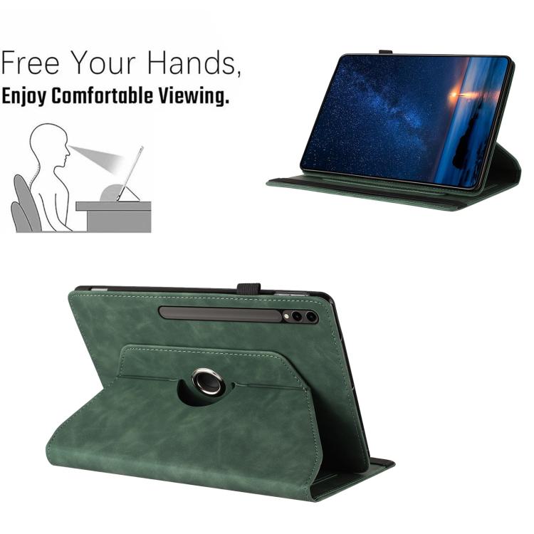 For Samsung Galaxy Tab S10 FE / S9 Solid Color Rotation Holder Leather Smart Tablet Case